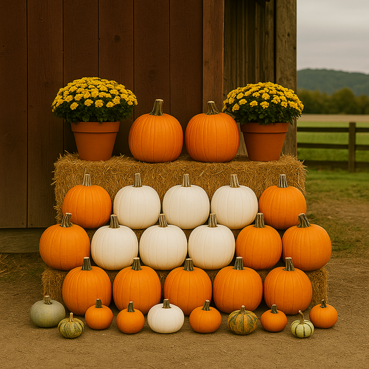 Cozy Porch Classic fall porch display with pumpkins, hay bales, and mums – Portland Oregon