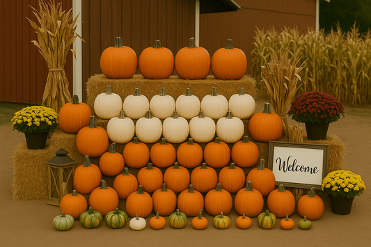 PNW Grand Elegance fall porch package with pumpkins, mums, hay bales, and rustic signage – Portland Oregon